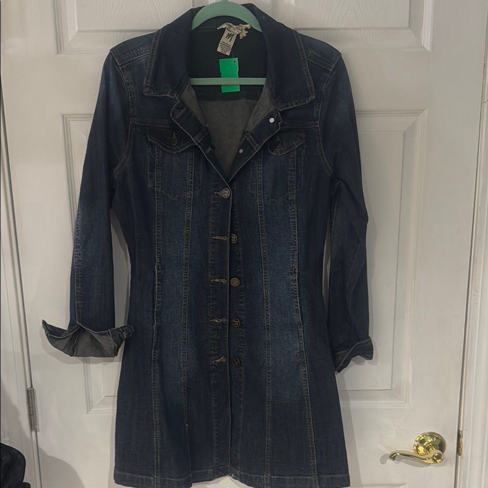 Blue Jean Jacket with Long Sleeves and Classic Collar